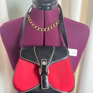 City DKNY Red and Black Crossbody Bag with Silver Clasp